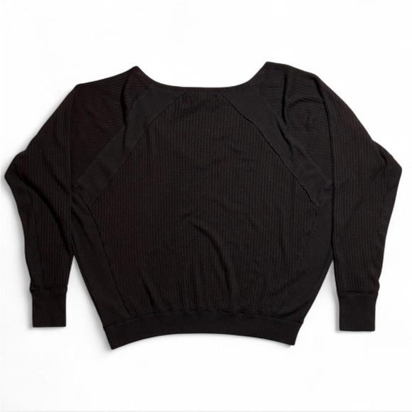 We the Free People Santa Clarita Waffle Knit Oversized Long Sleeve Top Black M - Picture 4 of 6